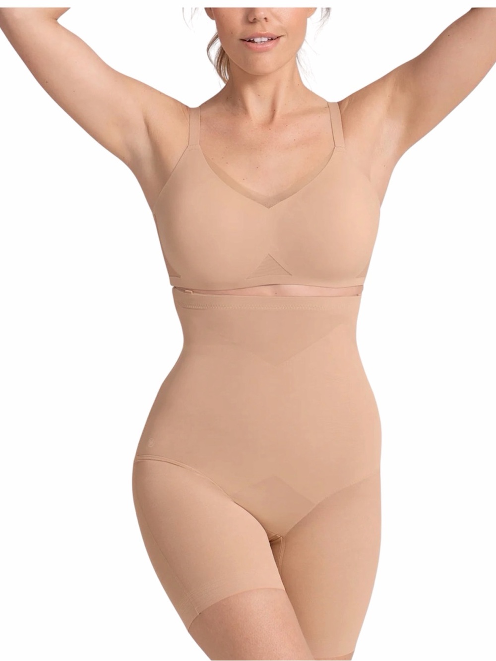 Honeylove SuperPower Short Compression Shapewear High-Waist Mid-Thigh Sz 2X Sand